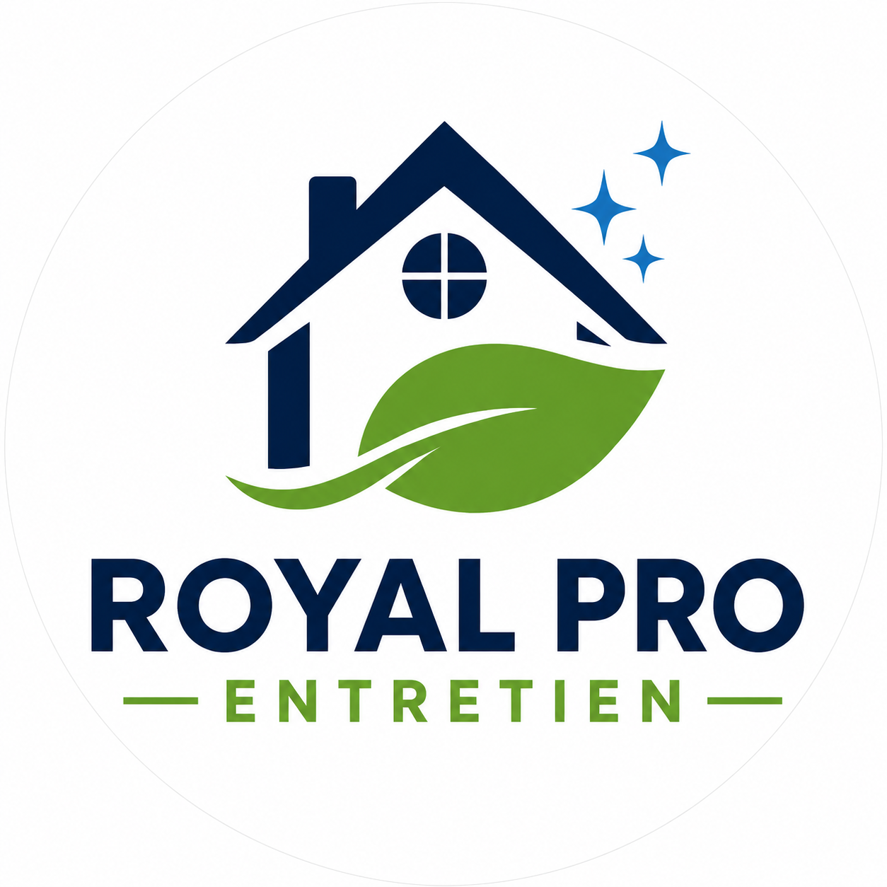 Logo Royal Pro Entretien : maison, feuille et éclats